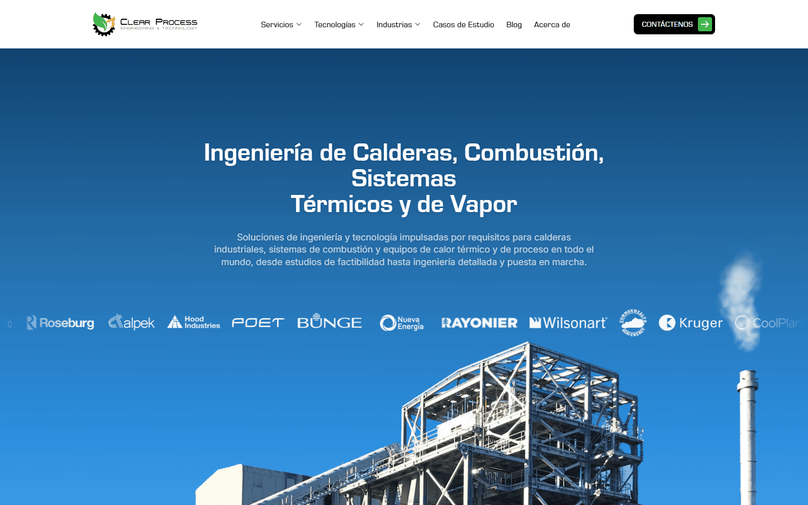 Clear Process Engineering homepage in Spanish